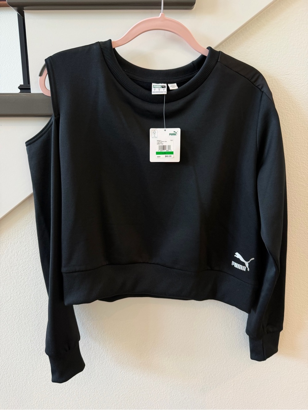 NWT PUMA Women's Black One-Shoulder Cropped Sweatshirt